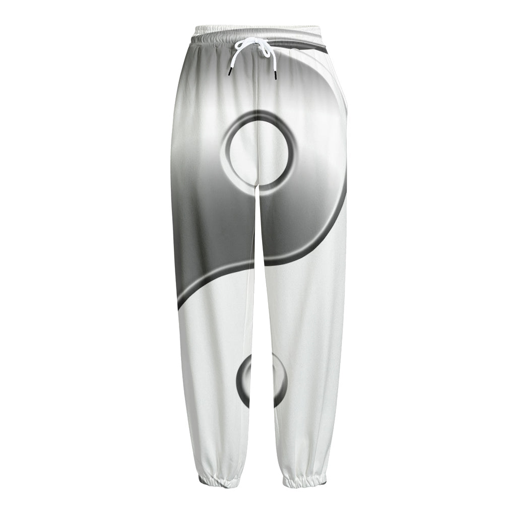 Sliver And White Yin Yang Print Fleece Lined Knit Pants