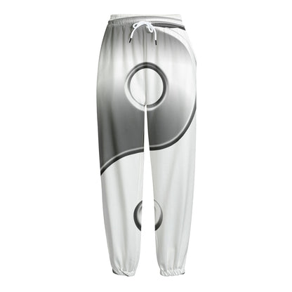 Sliver And White Yin Yang Print Fleece Lined Knit Pants