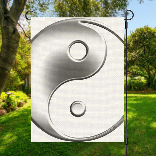 Sliver And White Yin Yang Print Garden Flag