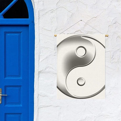 Sliver And White Yin Yang Print Garden Flag