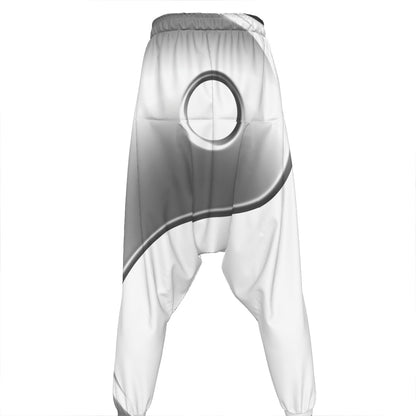 Sliver And White Yin Yang Print Hammer Pants