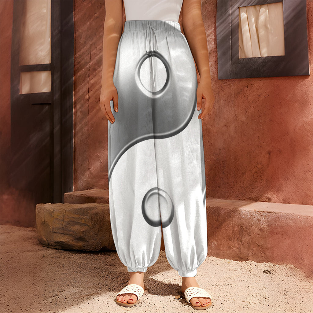 Sliver And White Yin Yang Print Harem Pants