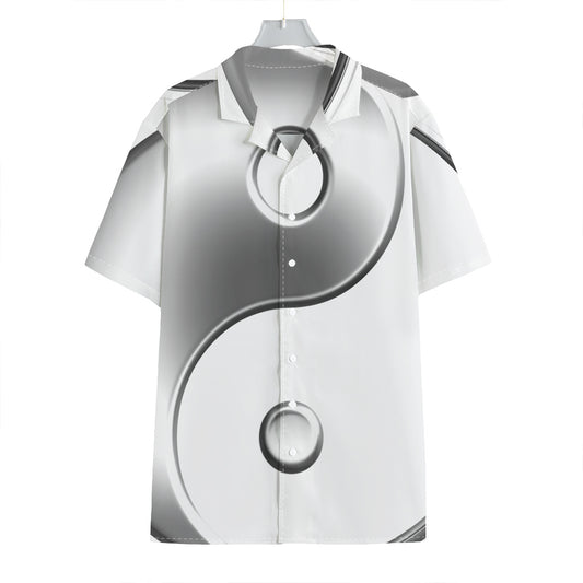 Sliver And White Yin Yang Print Hawaiian Shirt