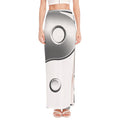 Sliver And White Yin Yang Print High Slit Maxi Skirt