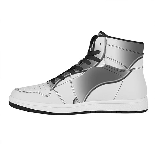 Sliver And White Yin Yang Print High Top Leather Sneakers