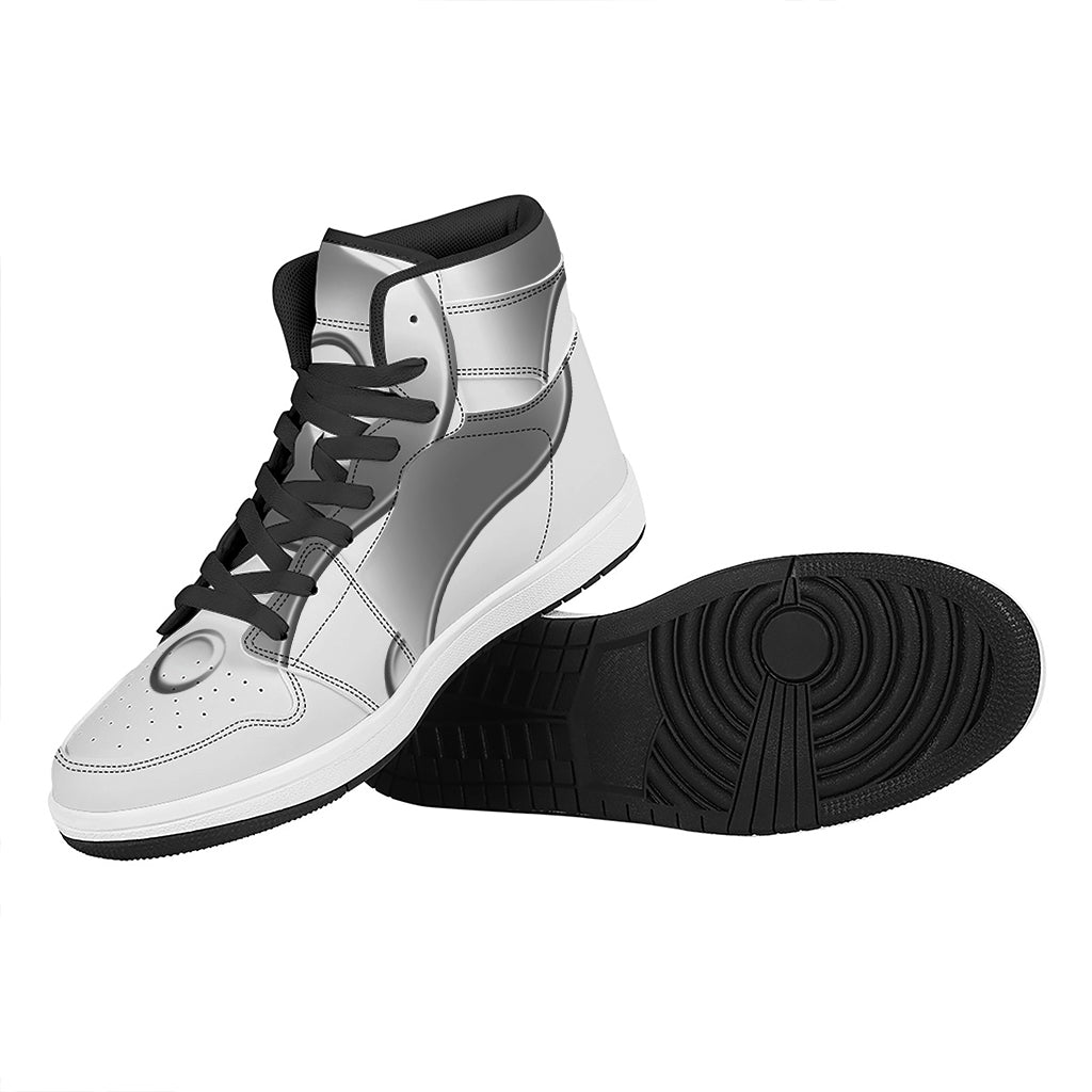 Sliver And White Yin Yang Print High Top Leather Sneakers
