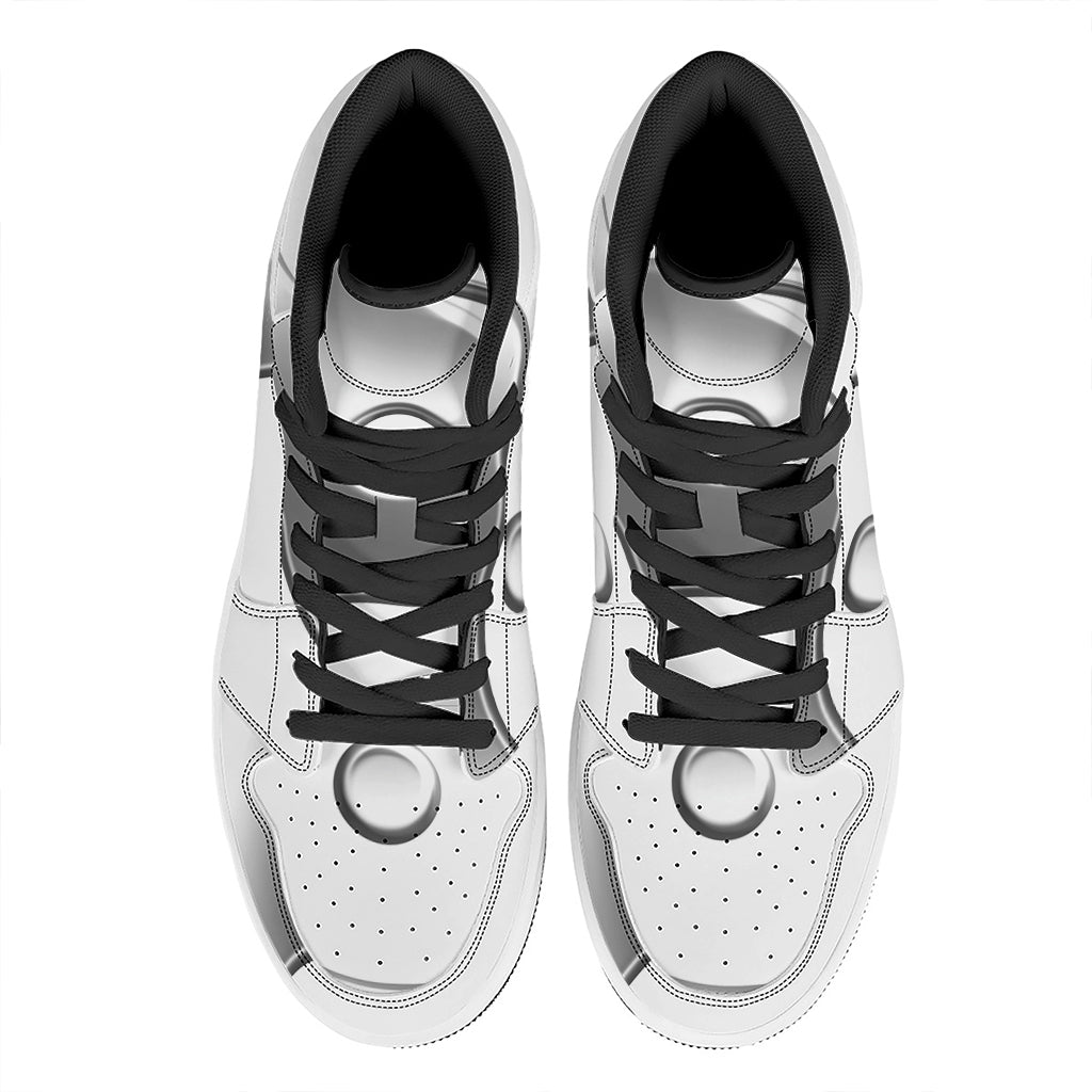 Sliver And White Yin Yang Print High Top Leather Sneakers