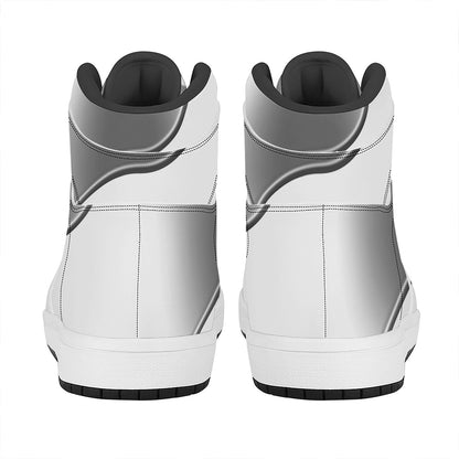 Sliver And White Yin Yang Print High Top Leather Sneakers