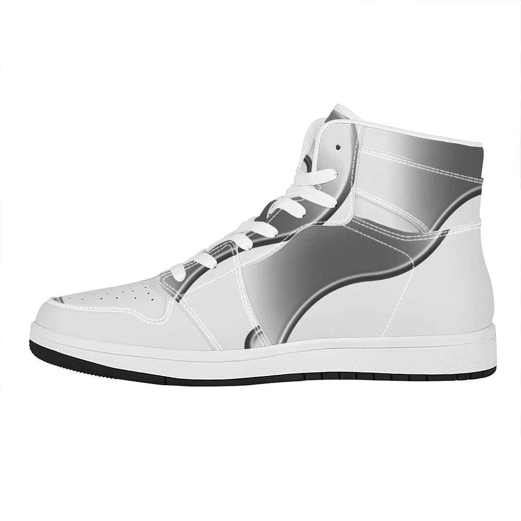 Sliver And White Yin Yang Print High Top Leather Sneakers