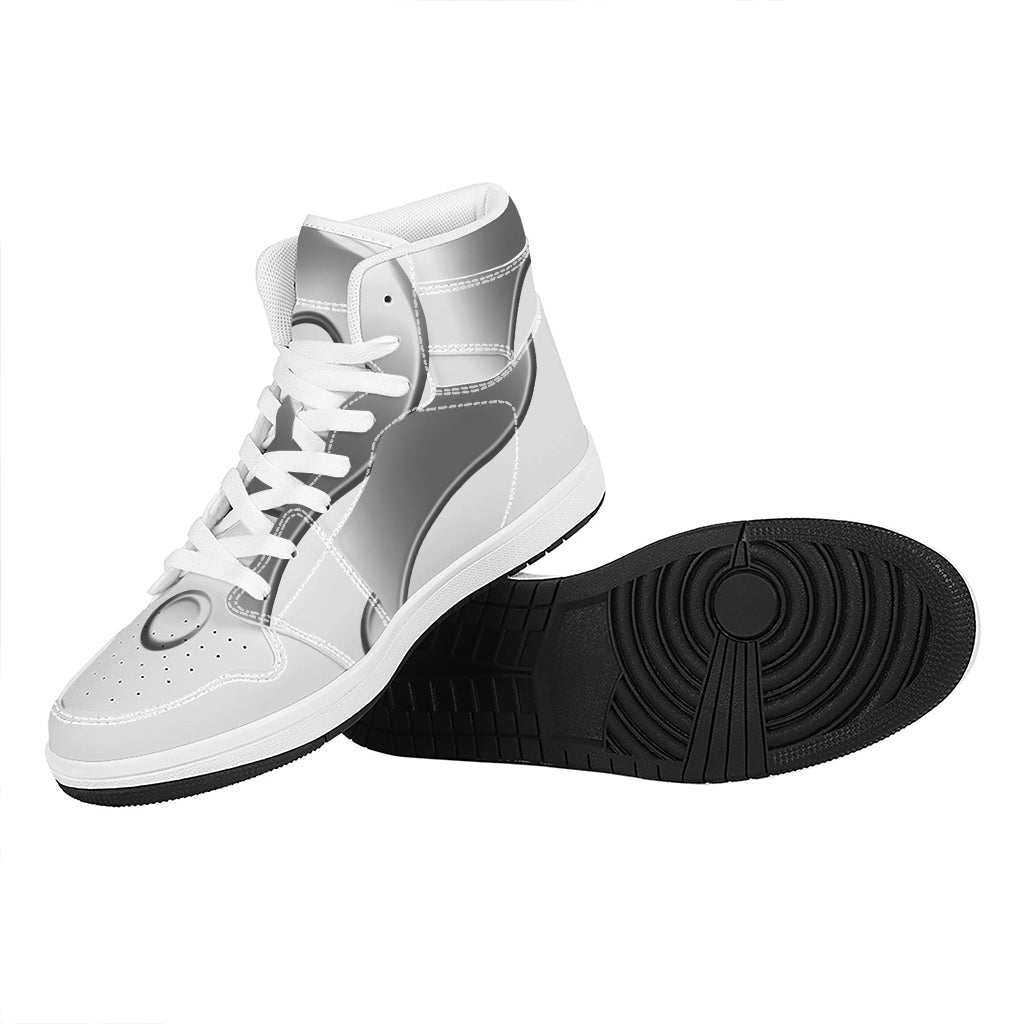 Sliver And White Yin Yang Print High Top Leather Sneakers