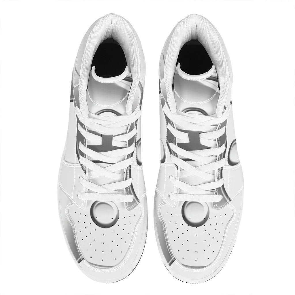 Sliver And White Yin Yang Print High Top Leather Sneakers