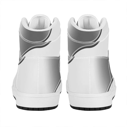 Sliver And White Yin Yang Print High Top Leather Sneakers
