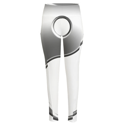 Sliver And White Yin Yang Print High-Waisted Pocket Leggings