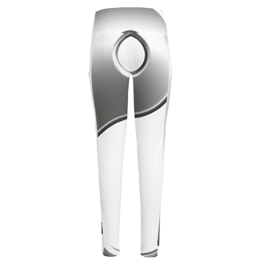 Sliver And White Yin Yang Print High-Waisted Pocket Leggings