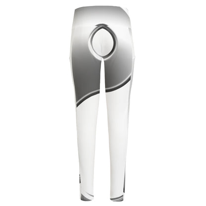Sliver And White Yin Yang Print High-Waisted Pocket Leggings