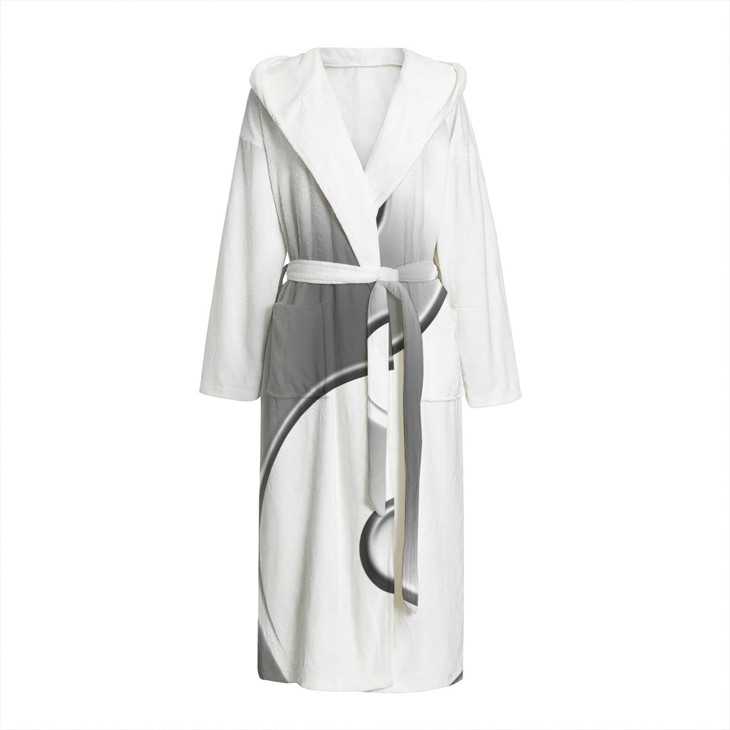 Sliver And White Yin Yang Print Hooded Bathrobe