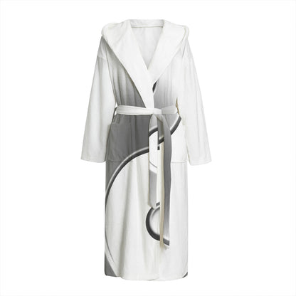 Sliver And White Yin Yang Print Hooded Bathrobe
