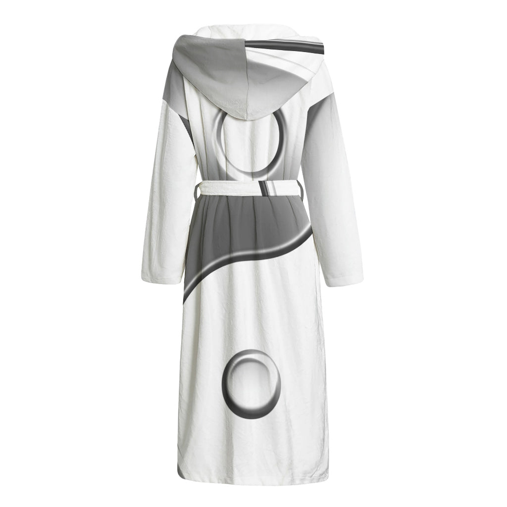 Sliver And White Yin Yang Print Hooded Bathrobe