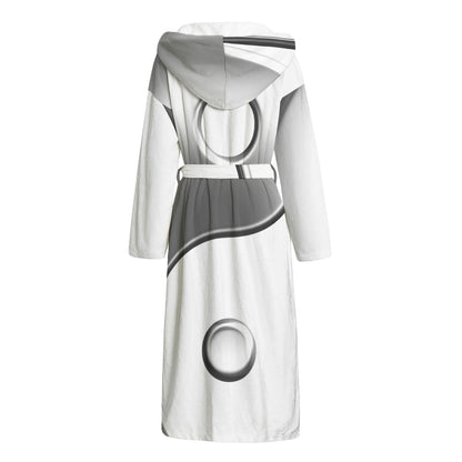 Sliver And White Yin Yang Print Hooded Bathrobe