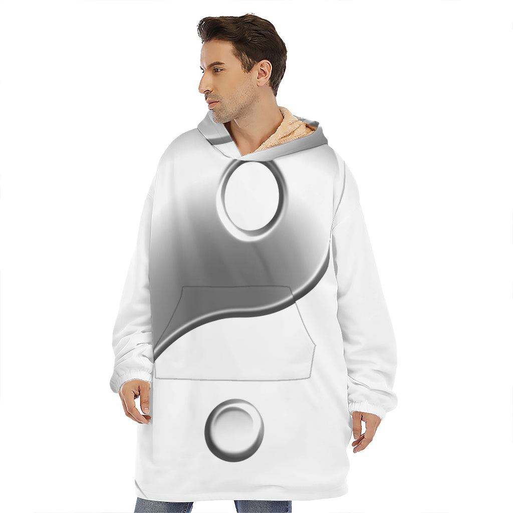 Sliver And White Yin Yang Print Hoodie Blanket