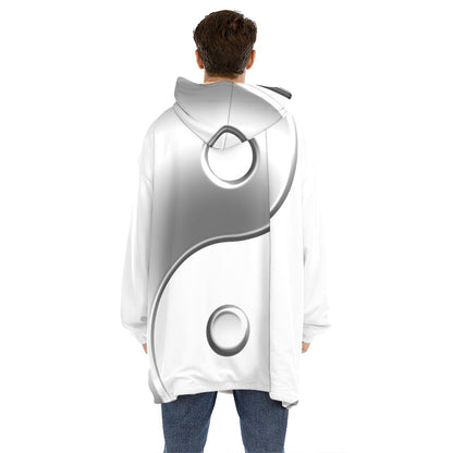 Sliver And White Yin Yang Print Hoodie Blanket