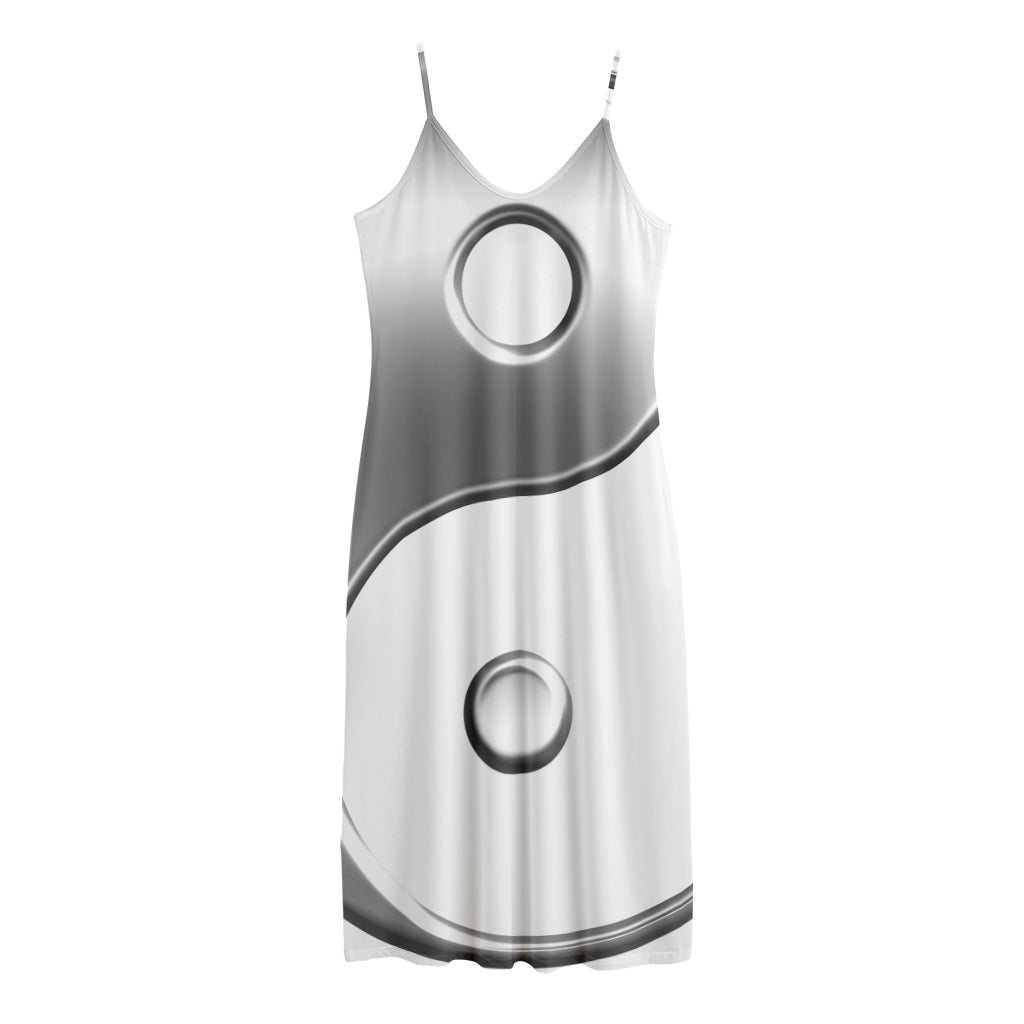 Sliver And White Yin Yang Print Jersey Midi Cami Dress