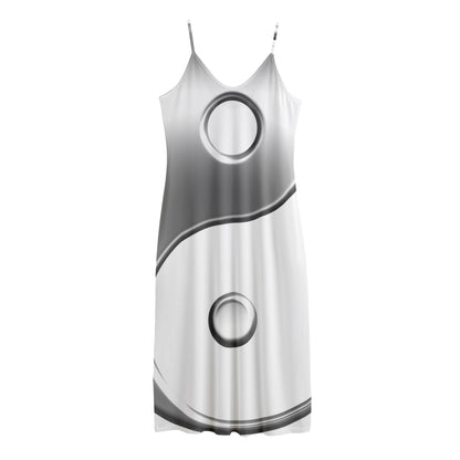 Sliver And White Yin Yang Print Jersey Midi Cami Dress