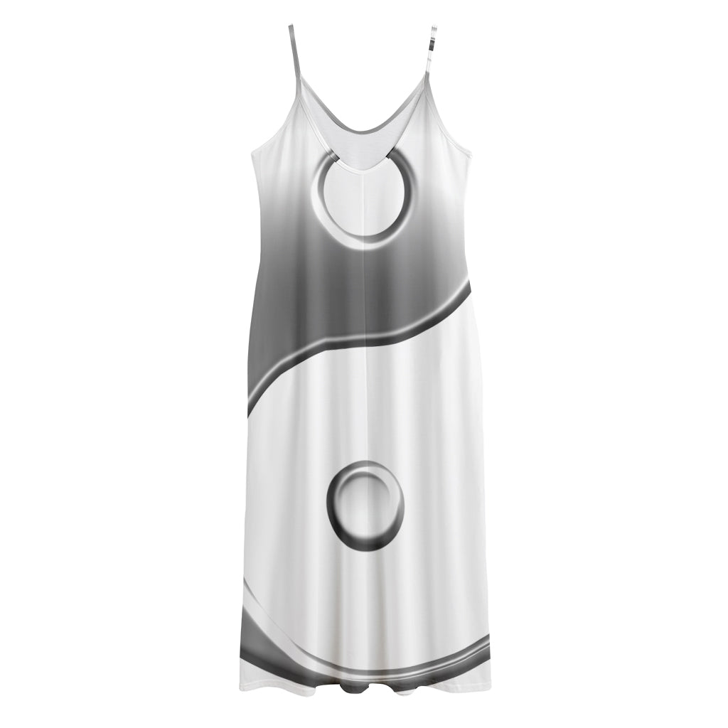 Sliver And White Yin Yang Print Jersey Midi Cami Dress