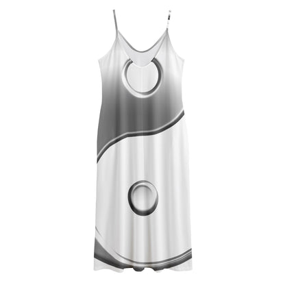 Sliver And White Yin Yang Print Jersey Midi Cami Dress