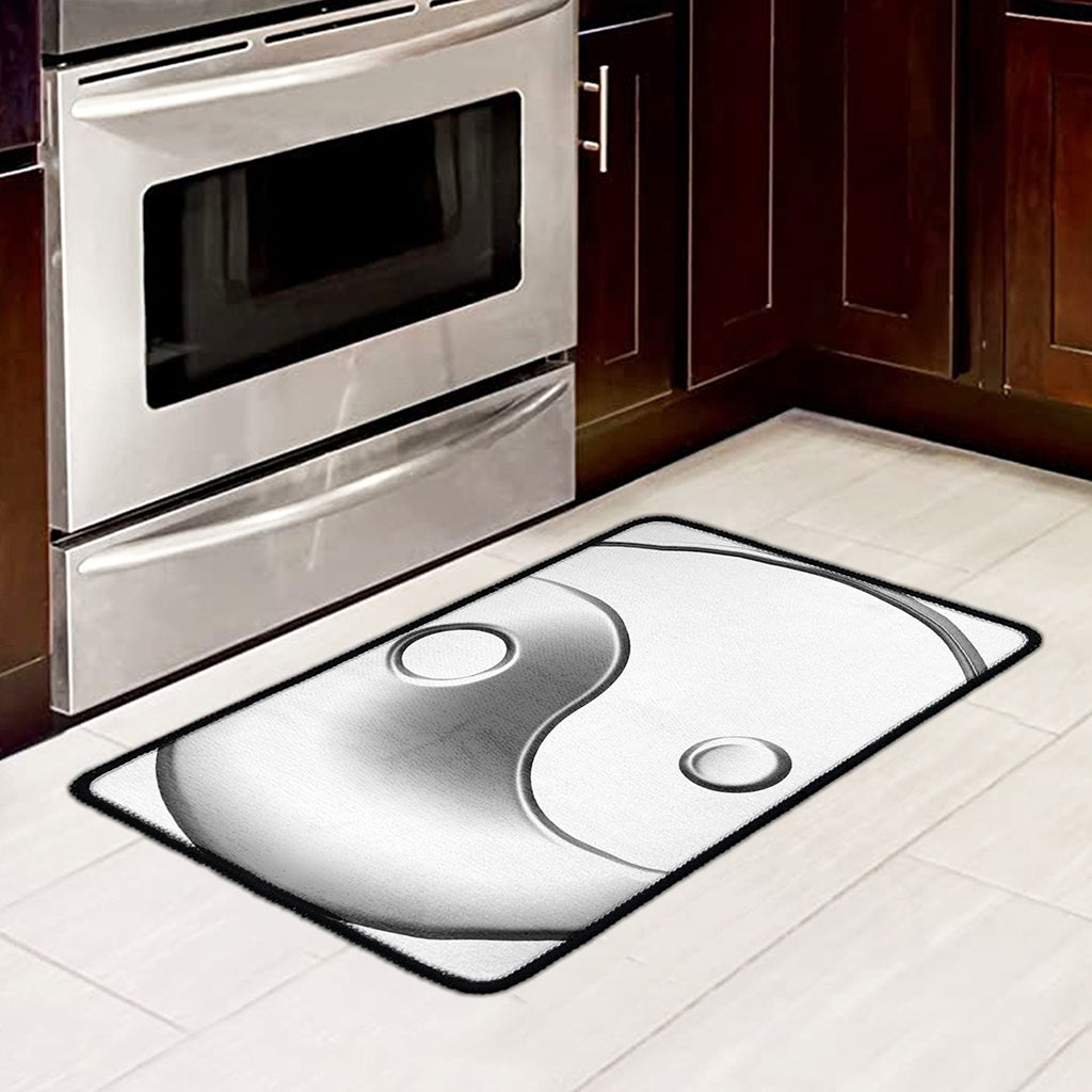 Sliver And White Yin Yang Print Kitchen Mat