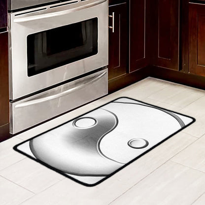Sliver And White Yin Yang Print Kitchen Mat