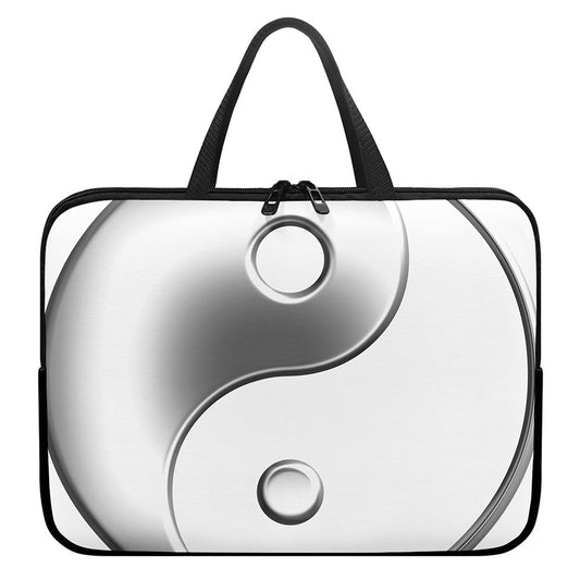 Sliver And White Yin Yang Print Laptop Sleeve With Handle