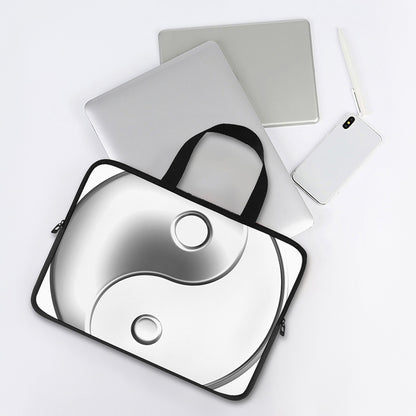 Sliver And White Yin Yang Print Laptop Sleeve With Handle