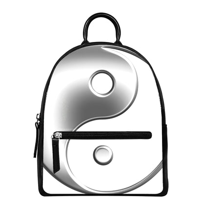 Sliver And White Yin Yang Print Leather Backpack