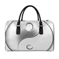 Sliver And White Yin Yang Print Leather Duffel Bag