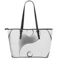 Sliver And White Yin Yang Print Leather Tote Bag With Zipper