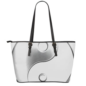 Sliver And White Yin Yang Print Leather Tote Bag