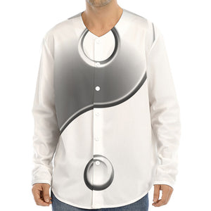 Sliver And White Yin Yang Print Long Sleeve Baseball Jersey