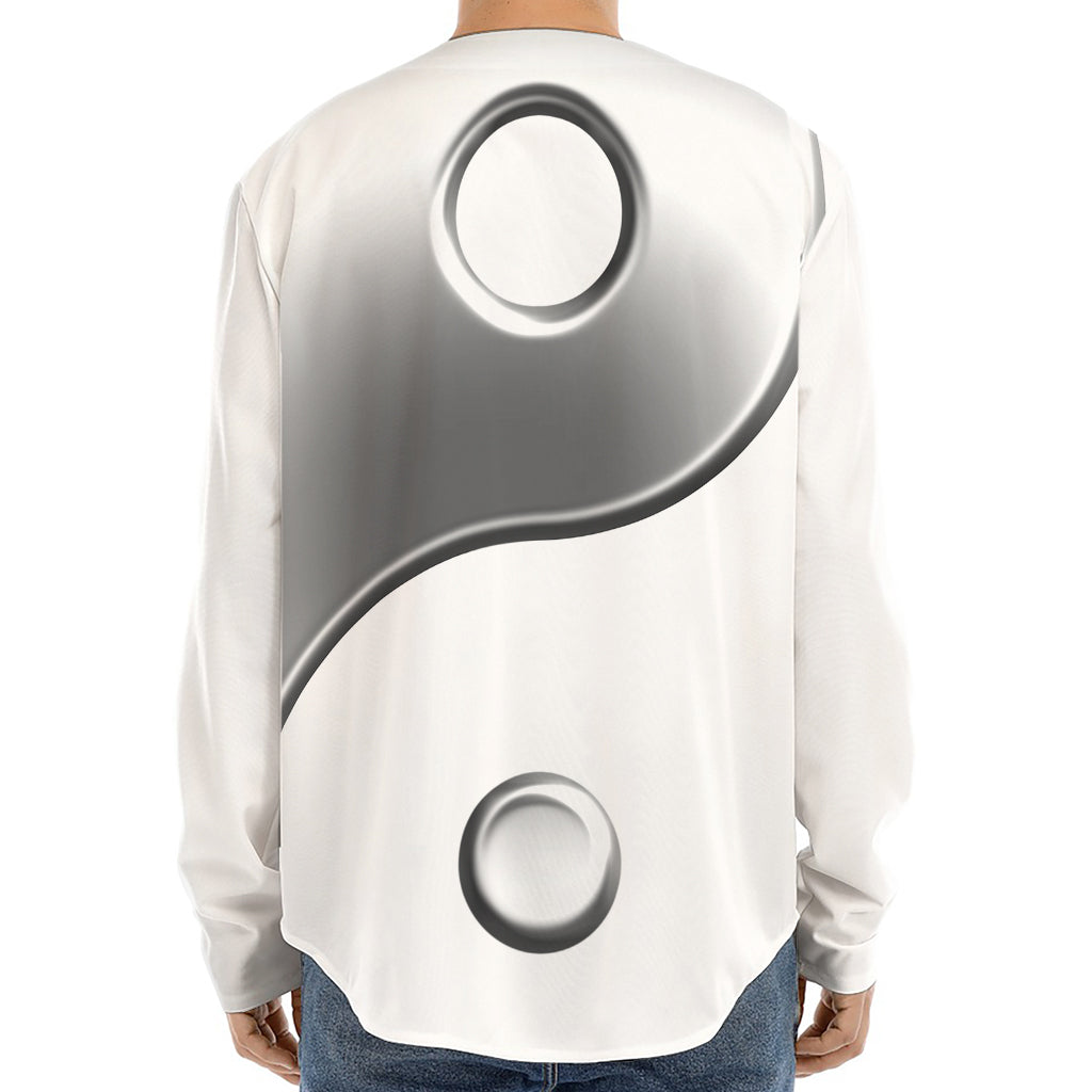 Sliver And White Yin Yang Print Long Sleeve Baseball Jersey