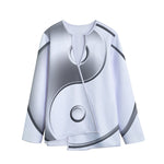 Sliver And White Yin Yang Print Long Sleeve Short Coat