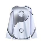 Sliver And White Yin Yang Print Long Sleeve Short Coat