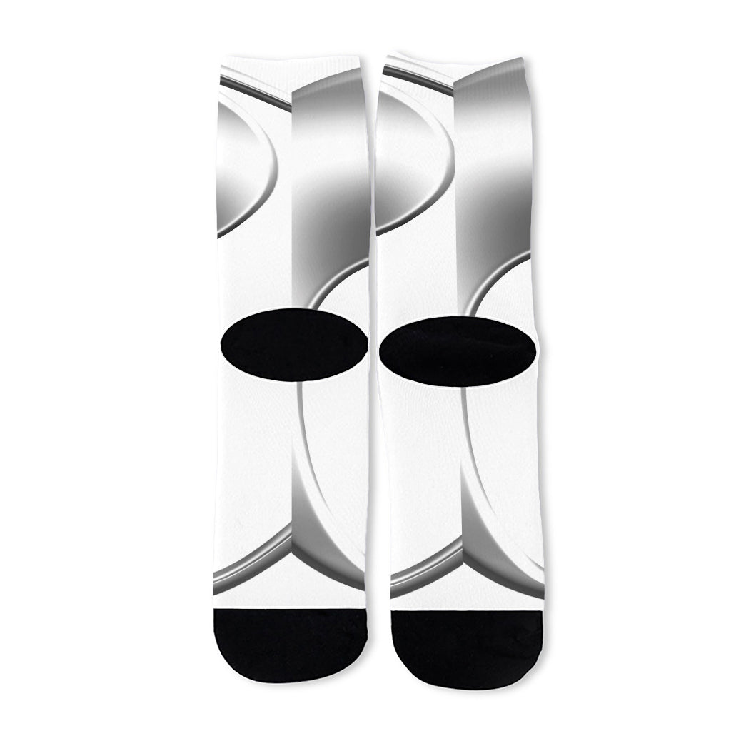 Sliver And White Yin Yang Print Long Socks