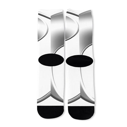 Sliver And White Yin Yang Print Long Socks