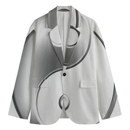 Sliver And White Yin Yang Print Men's Blazer