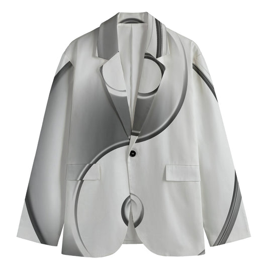 Sliver And White Yin Yang Print Men's Blazer
