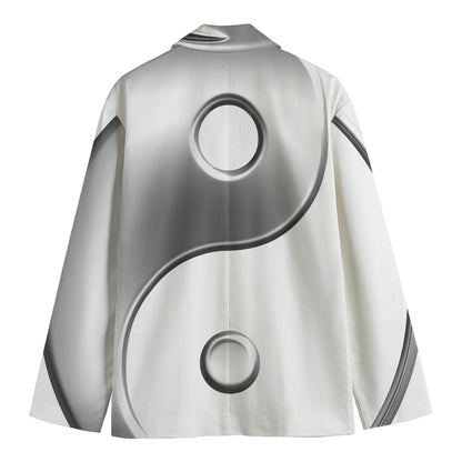 Sliver And White Yin Yang Print Men's Blazer