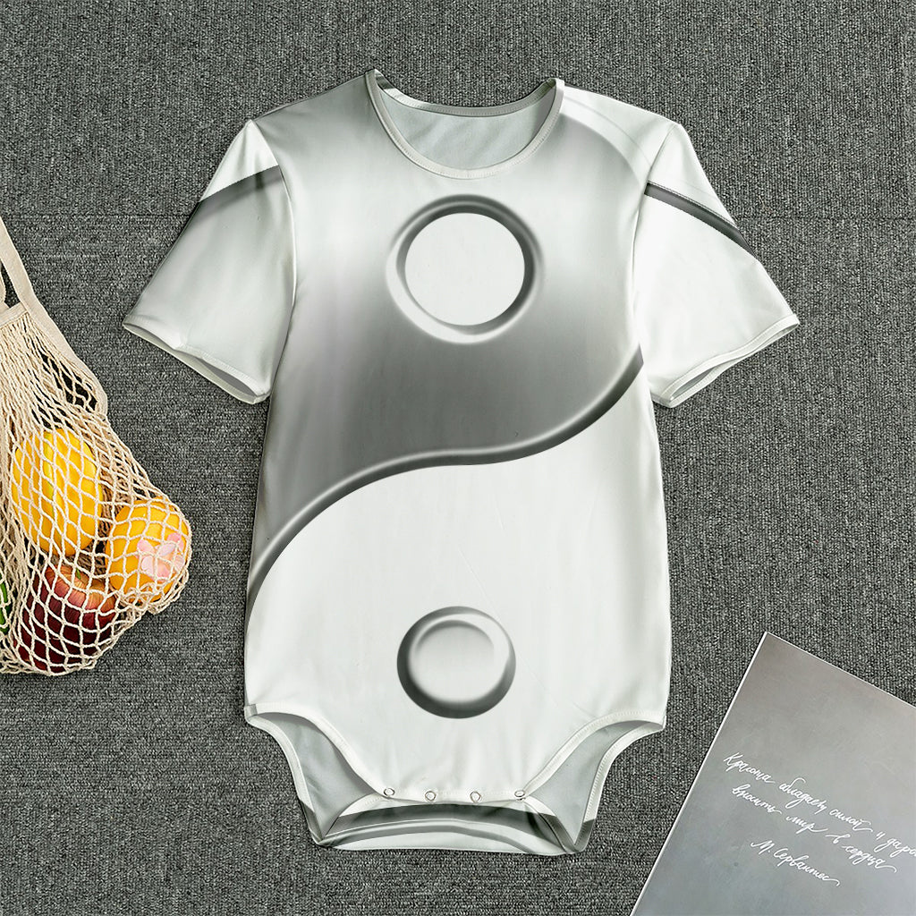 Sliver And White Yin Yang Print Men's Bodysuit