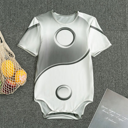 Sliver And White Yin Yang Print Men's Bodysuit