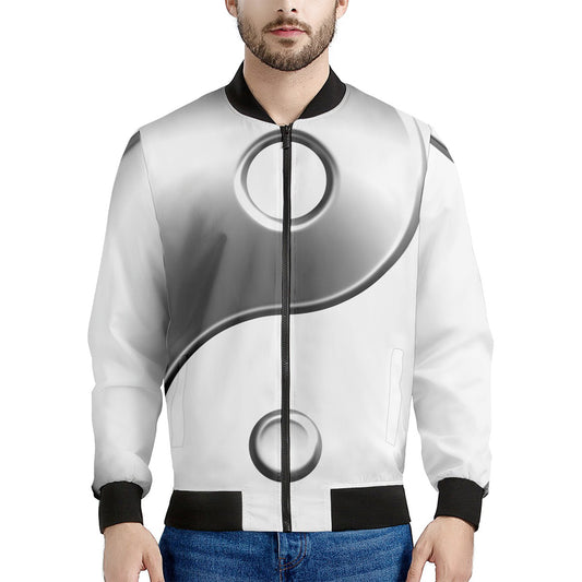 Sliver And White Yin Yang Print Men's Bomber Jacket