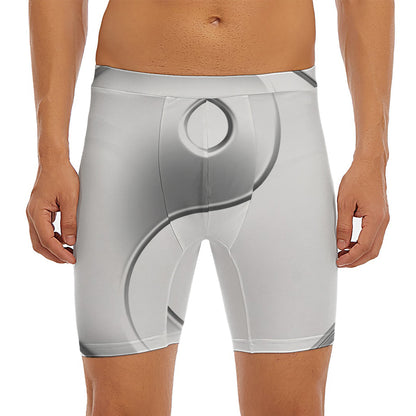 Sliver And White Yin Yang Print Men's Long Boxer Briefs